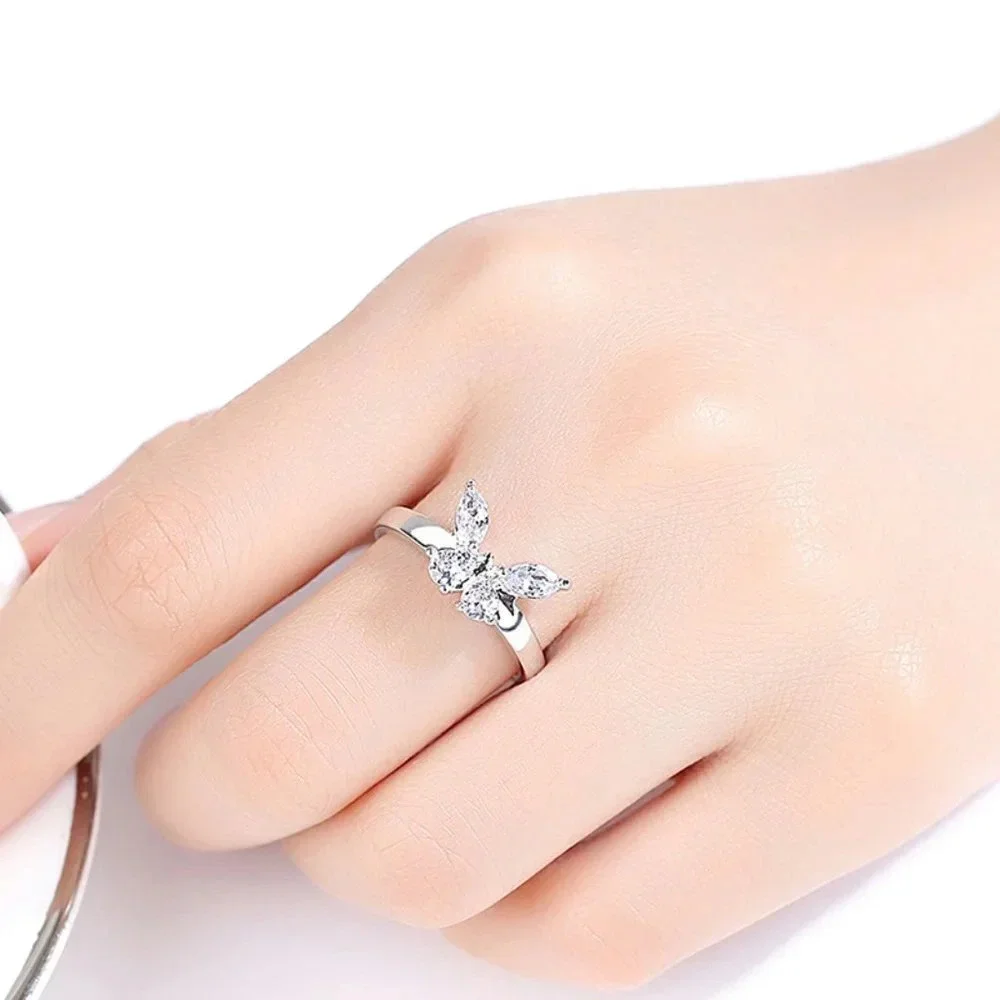 🔥Sweet Refine Butterfly Crystal Simple Fashion Silver Rings for Women,MARR9173